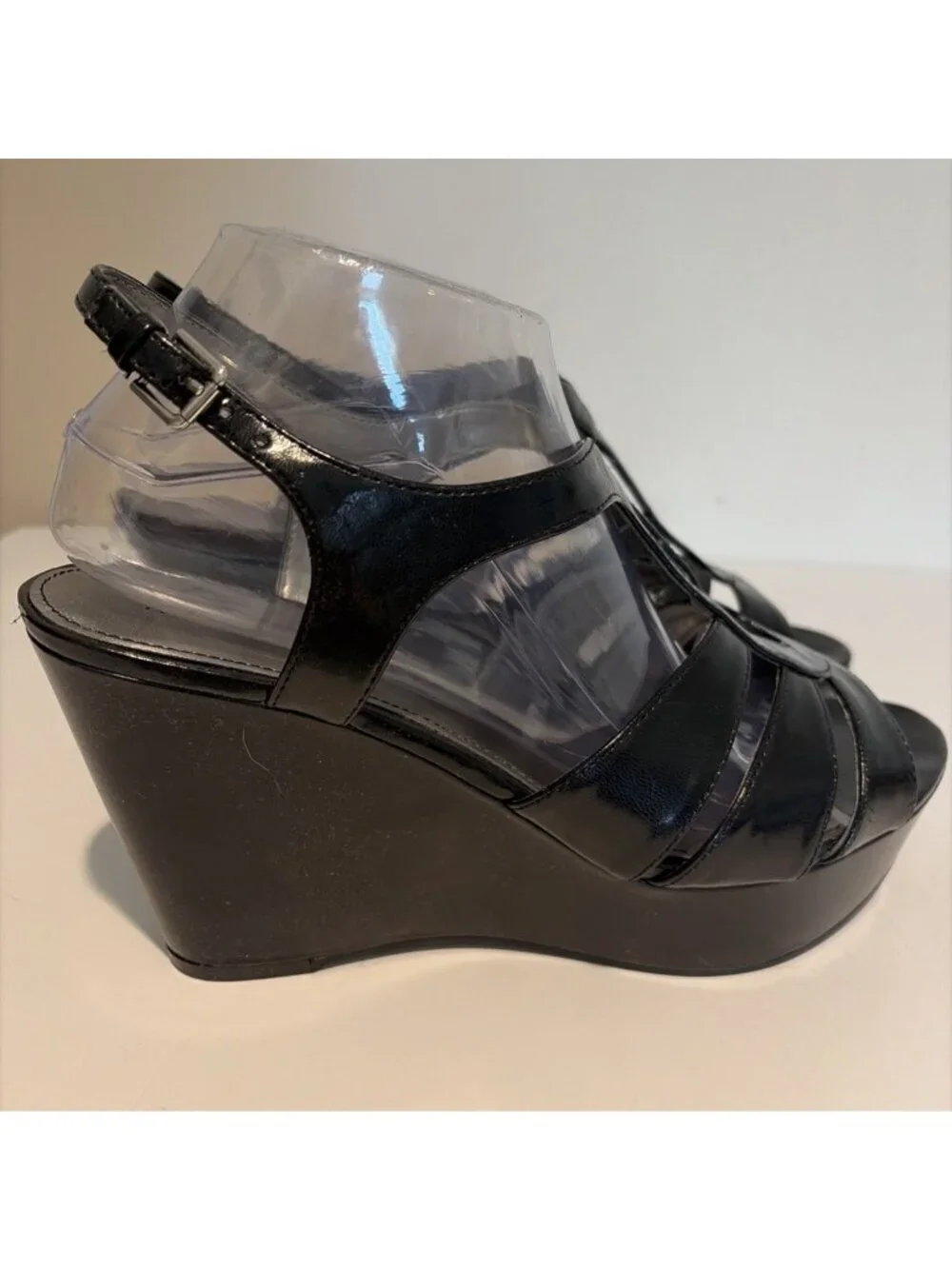 Y2K Chunky Wedged Platform Sandals Size 10 Black Strappy Wedge Disco Grunge Alt